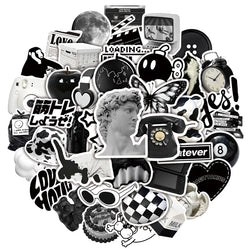 10/30/50PCS INS Black White Sketchbook Sticker Aesthetic PVC Children's Laptop School Stationery Scrapbooking Supplies for Kids (ONLINE ORDER ONLY)