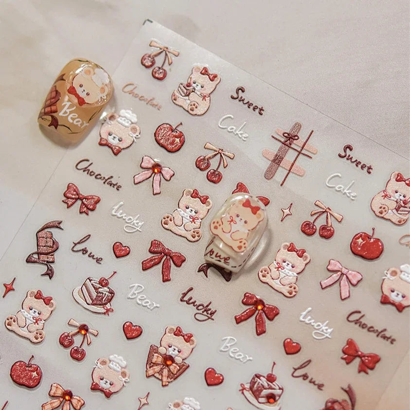 Bowknot Bear Cake Chocolates Food Star Cherry Apple Cook Love Heart Adhesive Nail Art Sticker Rhinestone Reliefs Manicure Decal (ONLINE ORDER ONLY)