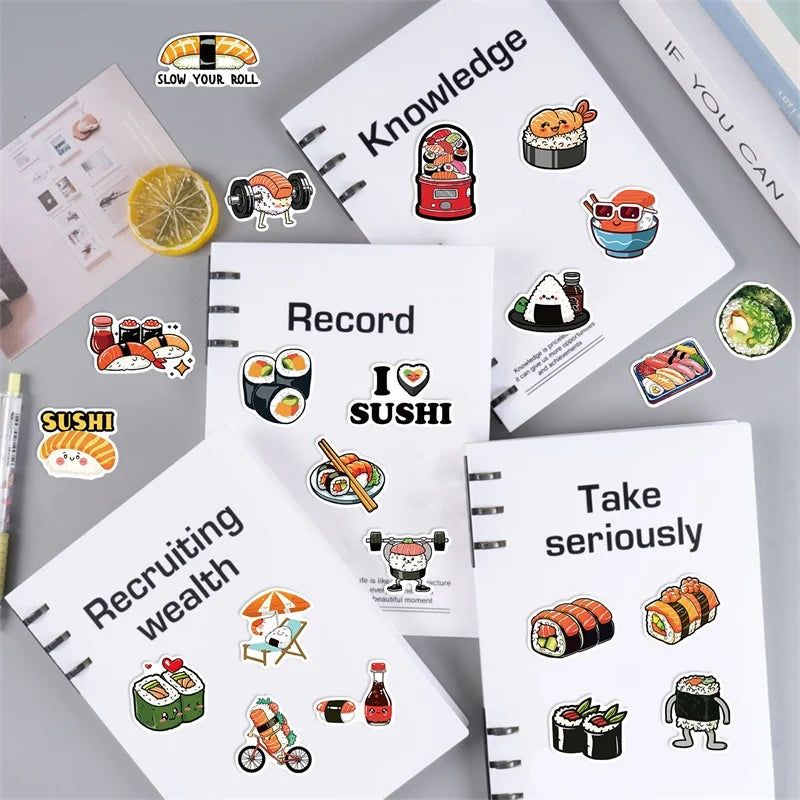 10/30/50PCS Kawaii Sushi Sticky PVC Sticker Aesthetic DIY Decoration Scrapbooking Korean Hand Accounting Supplies for Kids (ONLINE ORDER ONLY)
