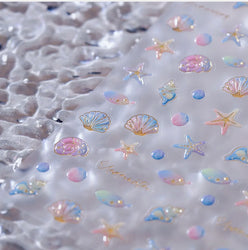 Conch Starfish Shell Beach Fish Star Ocean Colorful Water Bubbles Summer Delicate Self Adhesive Nail Art Stickers Manicure Decal (ONLINE ORDER ONLY)