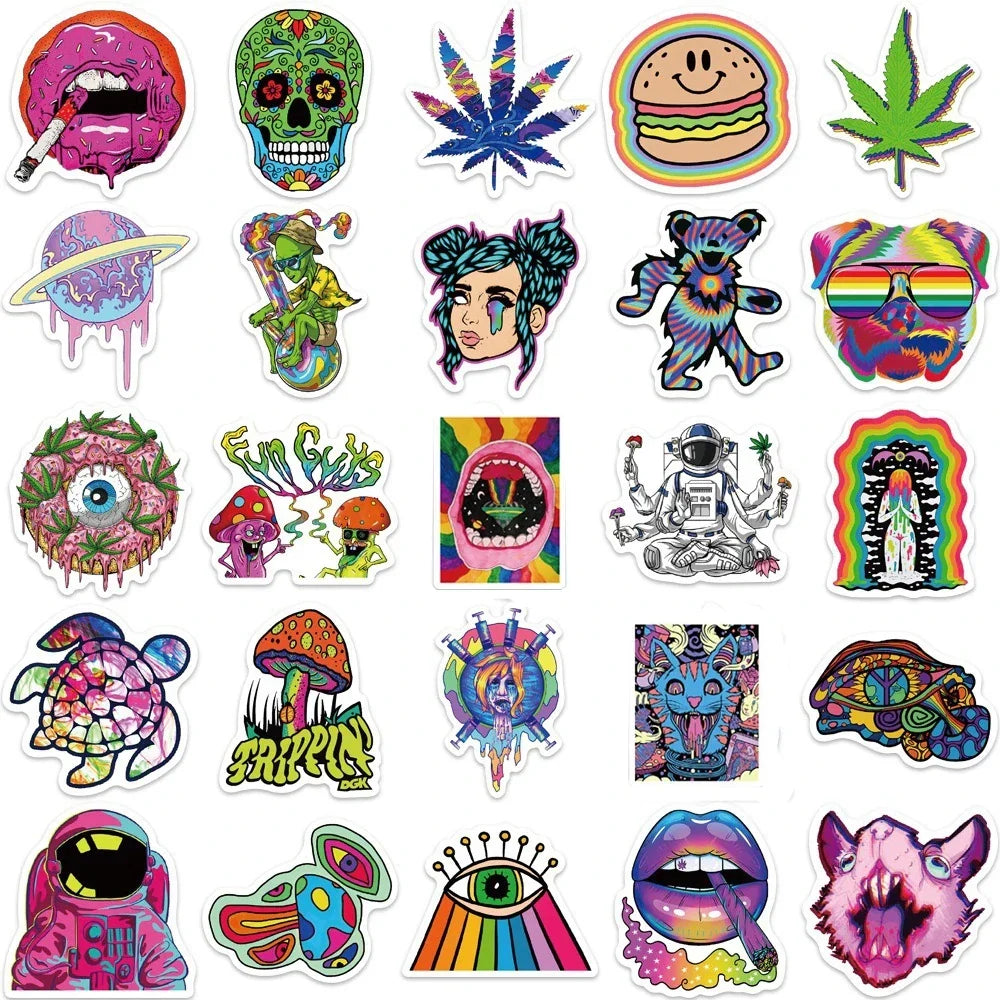 10/30/50PCS Art Psychedelic Graffiti Stickers Aesthetic Cartoon Kid Toys Decals Luggage Helmet Laptop Guitar Waterproof Sticker (ONLINE ORDER ONLY)