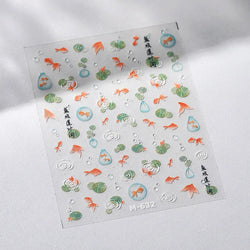 Lotus Leaf Brocaded Carp Koi Playing Goldfish Cavort Ripple Droplet Water Bubbles Self Adhesive Nail Art Stickers Manicure Decal (Online Order Only)