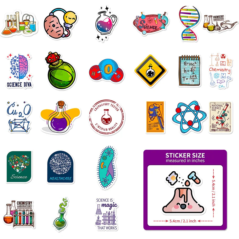 10/30/50/100pcs Science Physics Chemistry Lab Graffiti Stickers Laptop Scrapbook Suitcase Phone Diary Decoration Sticker Kid Toy (ONLINE ORDER ONLY)