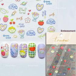 Cute Graffiti Cartoon Line Cherry Bear Cat Flower Bouquet Fish Boys Girls Strawberry Reliefs Nail Art Stickers Manicure Decals (ONLINE ORDER ONLY)