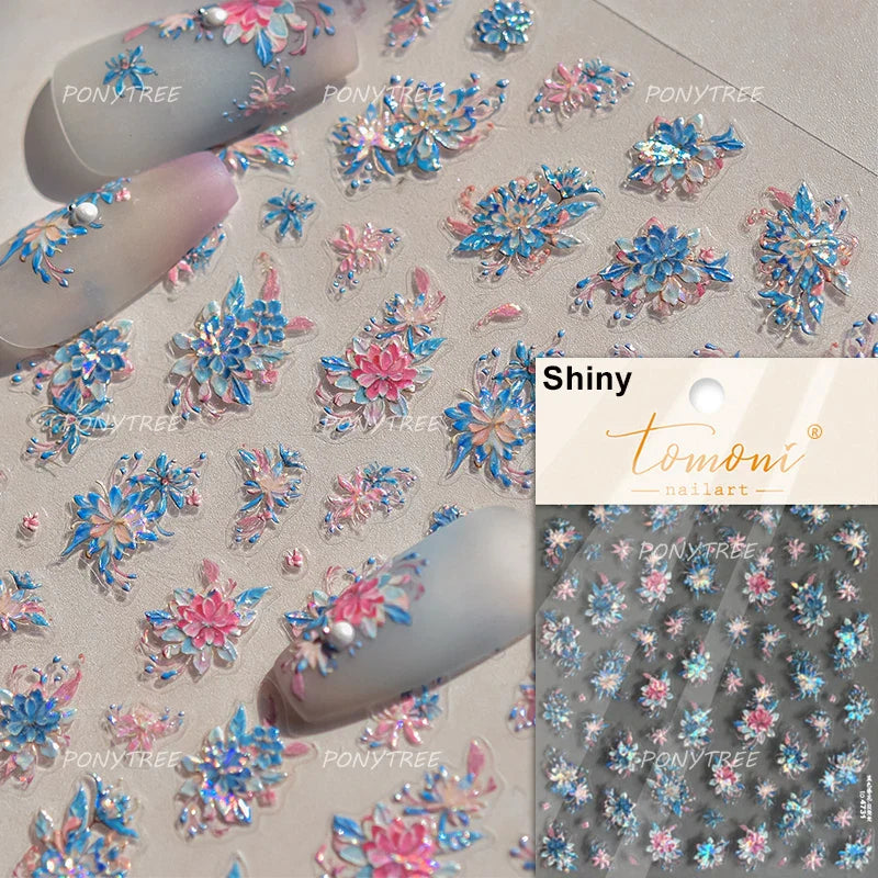 Flowers in Bloom Cosmos Chrysanthemum Daisy White Petal Yellow Stamen Self Adhesive Nail Art Decorations Sticker Manicure Decals (ONLINE ORDER ONLY)