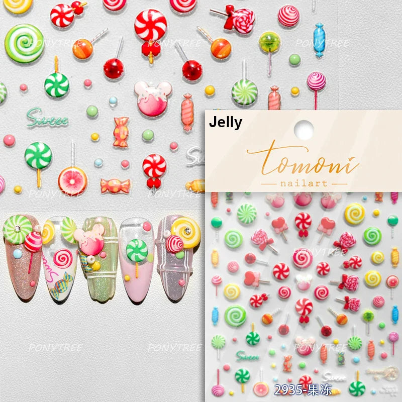 Colorful Fruit Lemon Grapefruit Kiwifruit Candy Popsicle Rabbit Cherry Apple Paw Jelly Adhesive Nail Art Sticker Manicure Decals (ONLINE ORDER ONLY)