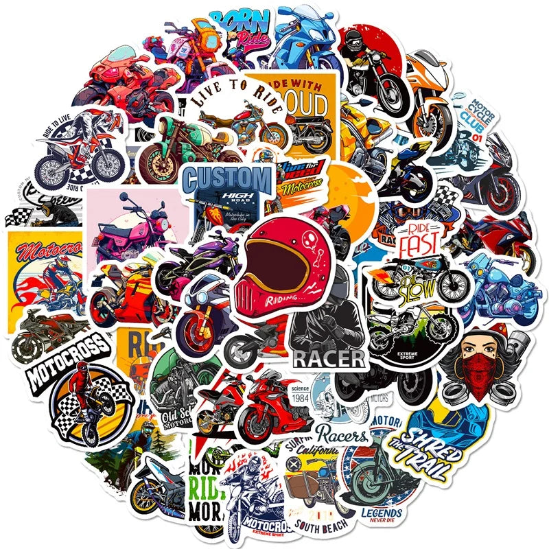 10/30/50PCS Fast Motorcycle PVC Sticky Sticker Aesthetic Chidlren's Stationery Decoration Scrapbooking Hand Accounting Supplies (ONLINE ORDER ONLY)