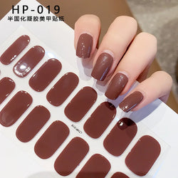 Nude Pink French Semi-Cured Gel Nail Patch Slider Adhesive Waterproof Long Lasting Full Cover Gel Nail Sticker UV Lamp Needed *^ (ONLINE ORDER ONLY)