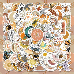 100PCS Boho Moon Sun Flower Stickers Aesthetic Retro Decals for Laptop Scrapbooking Notebook (Online Order Only)