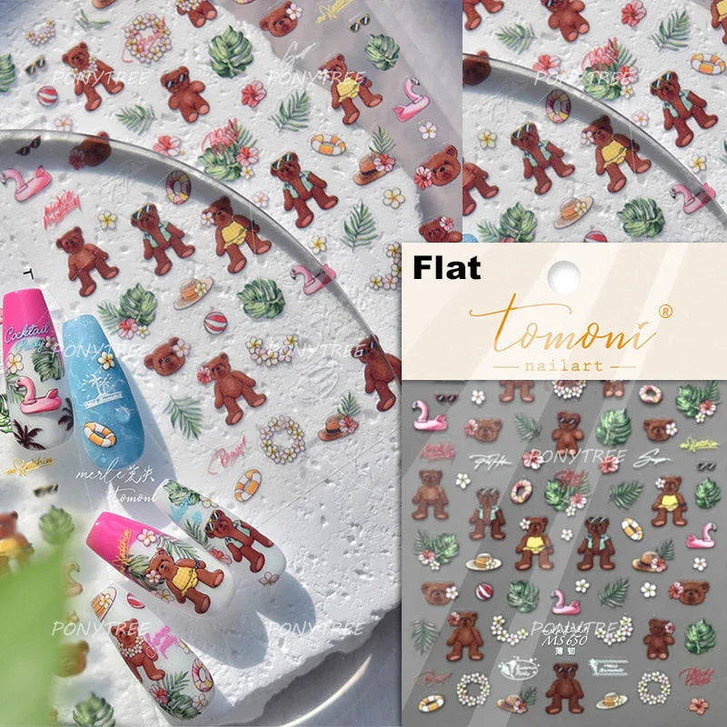 Summer Beach Bikini Watermelon Strawberry Ice Cream Soda Coconut Tree Fan Juice Crab Nail Art Decoration Stickers Manicure Decal (ONLINE ORDER ONLY)