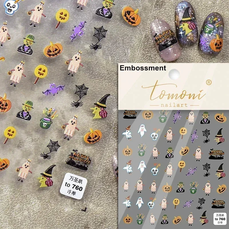 Cat Eye Halloween Terror Spider Cross Rose Love Heart Flower Snake Web Candy Bunny Thrilling Nail Art Stickers Manicure Decals (Online Order Only)