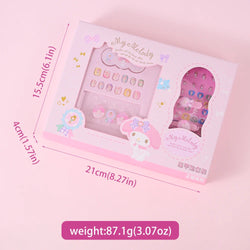 1Set(12Pcs+Jelly Glue+Stickers+Hairpin) Children Acrylic Fake Nails Kuromi Mymelody Cinnamoroll Fake Nails Non-Toxic Kid Gifts * (Online Order Only)