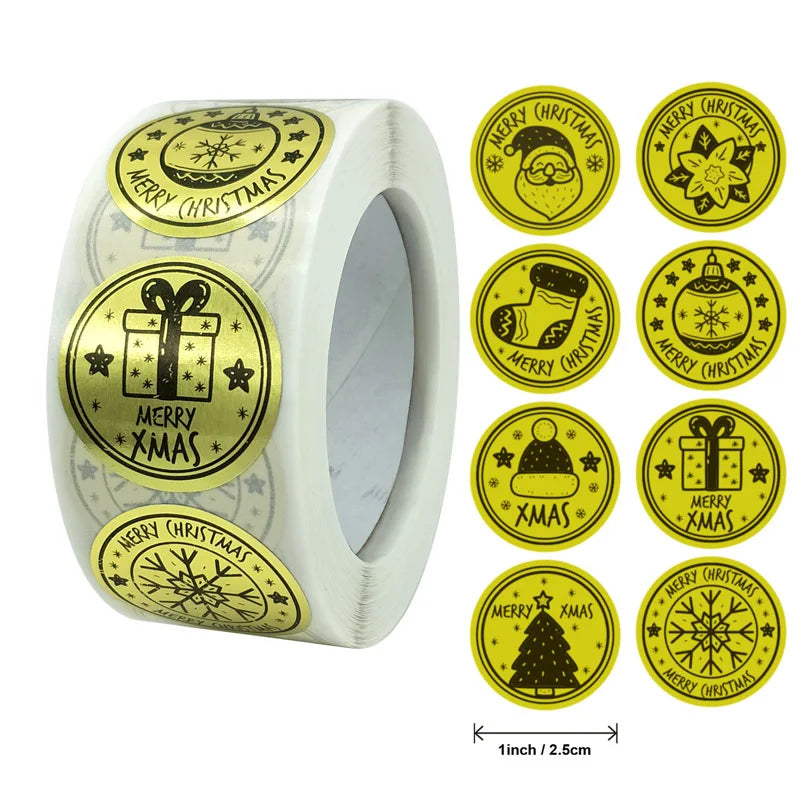 Gold Merry Christmas Stickers 100-500pcs Mail Stickers For Business Packaging, Bags, Boxes And Envelope Sealing Label Sticker (ONLINE ORDER ONLY)