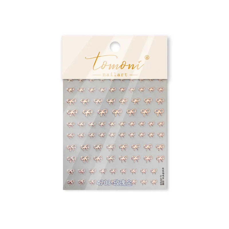 Shiny Pink Silver Gold Bowknot Tie Line Mini Delicate 3D 5D Self Adhesive Nail Art Stickers Embossment Rhinestone Manicure Decal (Online Order Only)