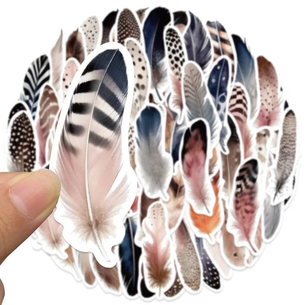 10/30/64PCS Cute Feather Stickers Aesthetic Decorative PVC Waterproof Phone Suitcase  Skateboard Notebook Phone Wall Decals Toys (Online Order Only)