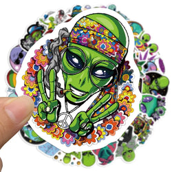 50pcs Psychedelic Alien Weed Characteristics Stickers Laptop Car Bike Travel Luggage Fridge Vinyl Decal Waterproof Sticker Toy (ONLINE ORDER ONLY)