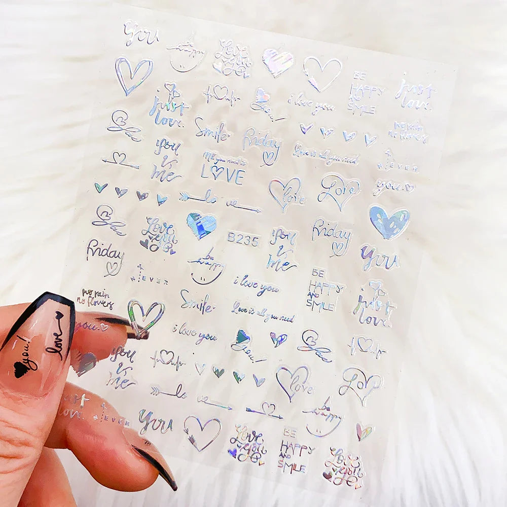 1PC Heart Love Design 3D Nail Art Sticker English Letter Self-Adhesive Slider Valentine's Day DIY Manicure Tips Accessories Tool (ONLINE ORDER ONLY)