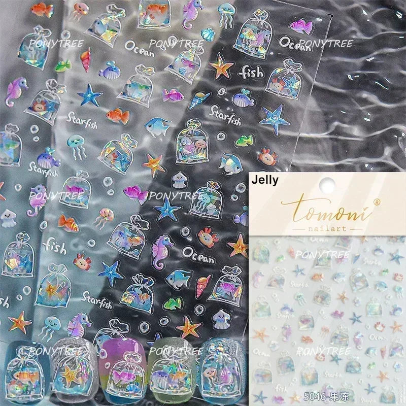 Beach Colourful Conch Dolphin Shell Starfish Jellyfish Star Summer Sea Wave Vacation Mode Water Bubble Nail Art Stickers Decals (Online Order Only)