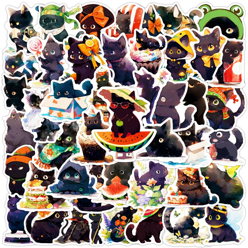 10/30/50PCS Kawaii Black Cat Sticker Funny Animal Decals Decoration DIY Suitcase Bike Phone Laptop Fridge Graffiti Kids Sticker (ONLINE ORDER ONLY)