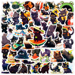 10/30/50PCS Kawaii Black Cat Sticker Funny Animal Decals Decoration DIY Suitcase Bike Phone Laptop Fridge Graffiti Kids Sticker (ONLINE ORDER ONLY)
