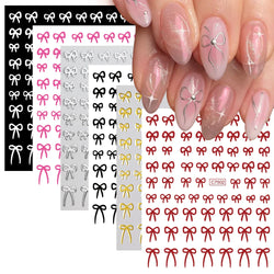 6pcs/Set Lovely Line Bowknot Nail Sticker Gold Silver Black White Pink Red Bow Tie Mini Bowknot 3D Self Adhesive Manicure Decals (ONLINE ORDER ONLY)