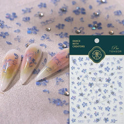 Charming Dreamy Shiny Jelly Blue Gradient Lily Flowers Rose Petal White Dot Chinese Colorful Nail Art Stickers Manicure Decals (ONLINE ORDER ONLY)