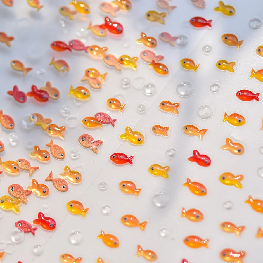 Little Red Fish Jelly Summer Goldfish Carp Ocean Beach Mermaid Sea Shiny Small Koi Soft Relief Nail Art Stickers Manicure Decals (ONLINE ORDER ONLY)