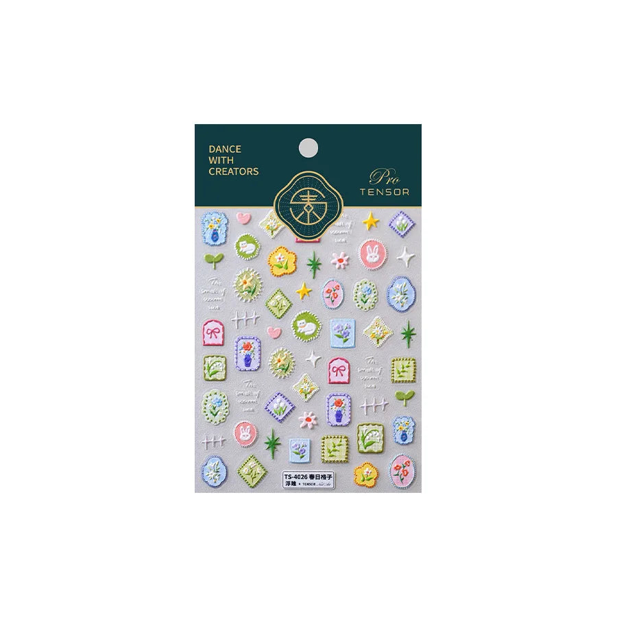 Cat Kitten Rabbit Flower Bouquet Bowknot Vase Bunny Grid Star Blocks Round Warm Sun Decoration Nail Art Stickers Manicure Decals (ONLINE ORDER ONLY)