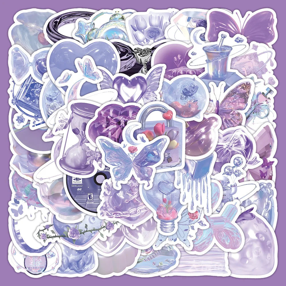 Cartoon Purple Stickers Pack: Cute Decals for Phone, Motorcycle, Luggage, Fridge, Car, DIY Toy (ONLINE ORDER ONLY)
