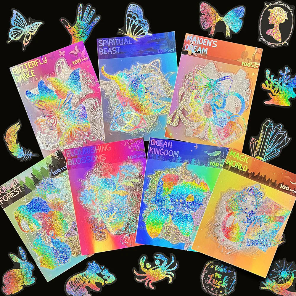 100pcs Cute Anime Holographic Butterfly Stickers for Laptop, Phone, Car, Scrapbook (Online Order Only)