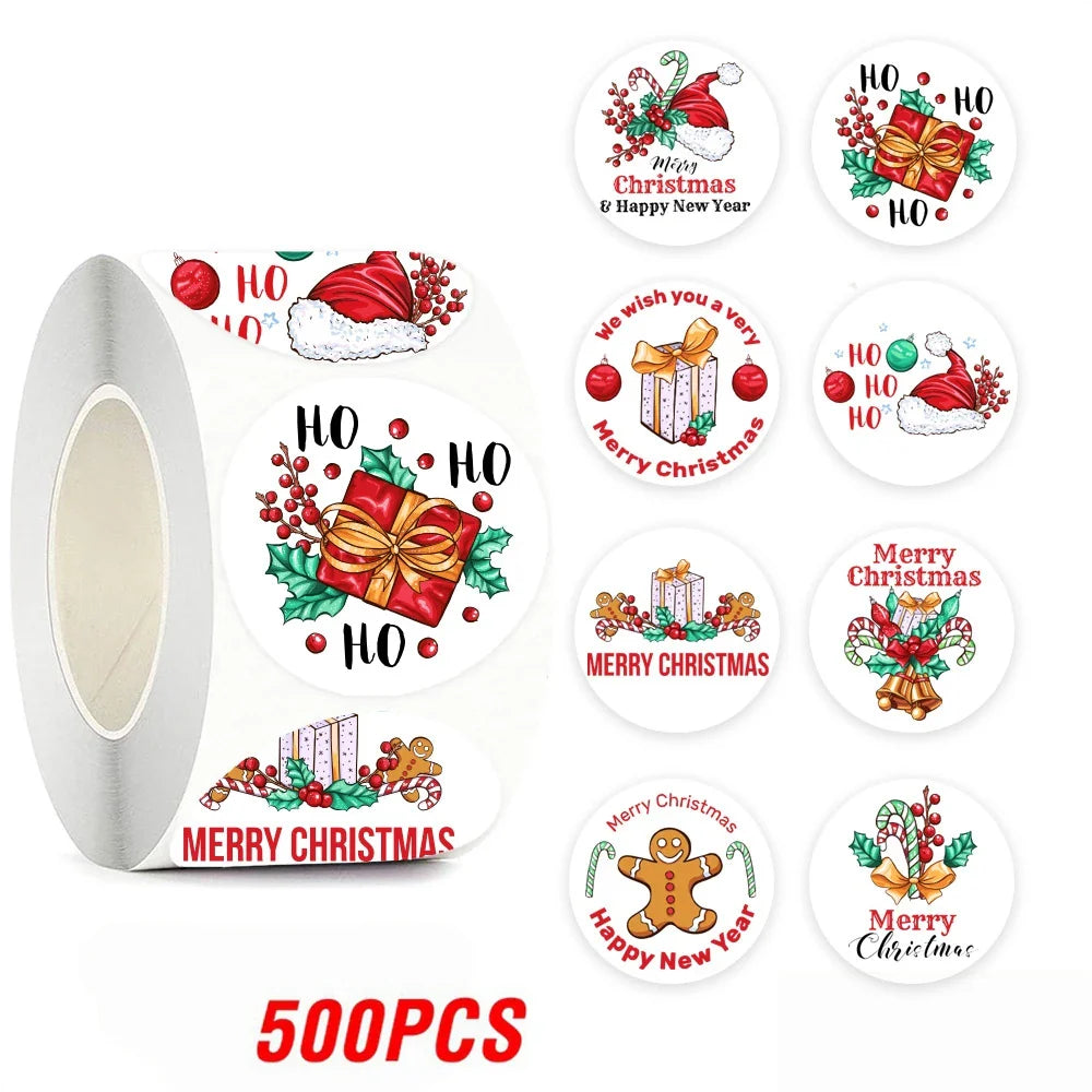 100-500pcs Merry Christmas Sticker Holiday Party New Year Decoration Gift Box Seal Sticker Baking Label Packaging Sticker (ONLINE ORDER ONLY)
