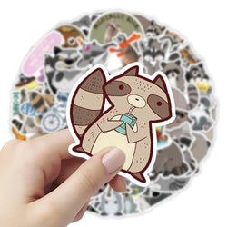 50/100Pcs Novelty Cute Kawaii Cartoon Animals Raccoon Stickers PVC Waterproof Stickers Decals For Kids Boys Girls Toys Gifts (ONLINE ORDER ONLY)
