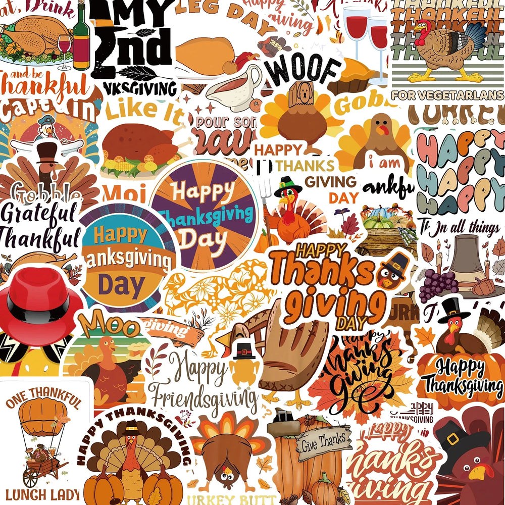 50PCS Thanksgiving Day Sticker Cartoon Cute Children DIY Scrapbooking Gift Decoration Stickers PVC Waterproof Funny Kawaii Decal (ONLINE ORDER ONLY)