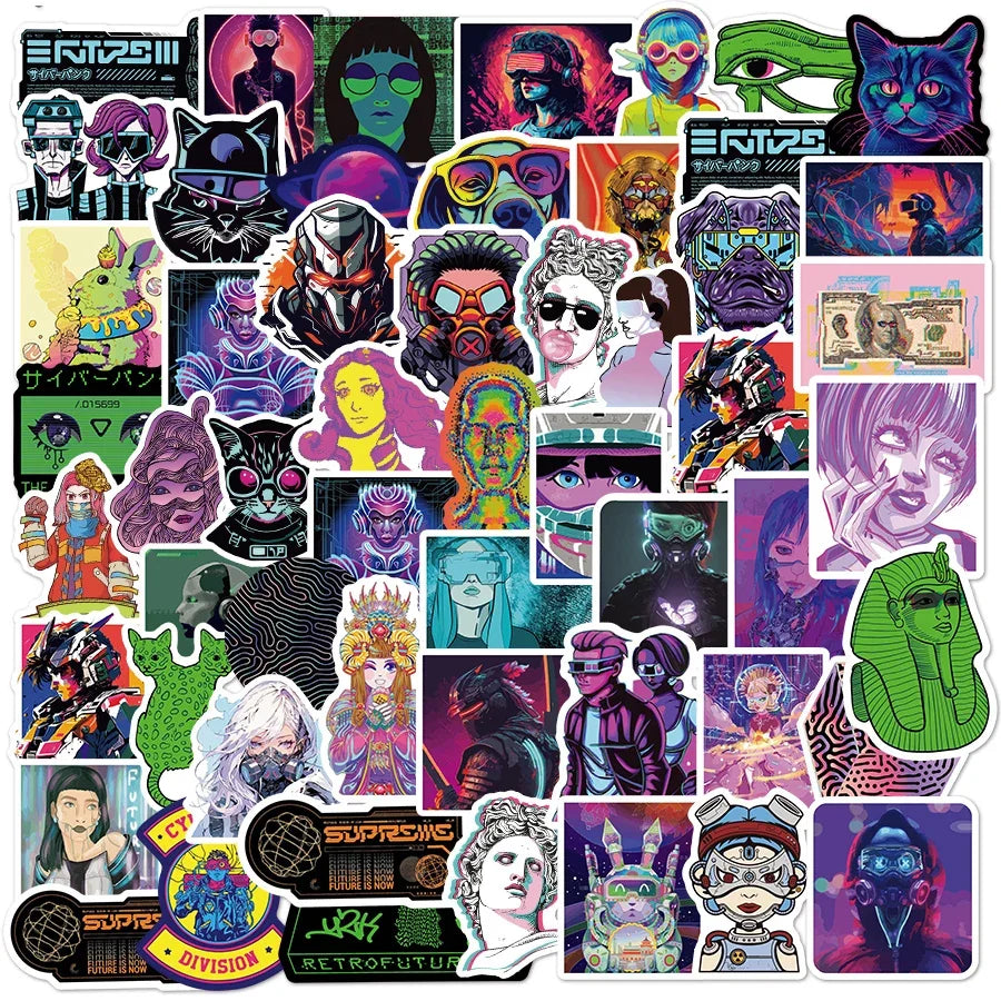 10/50/75 PCS Cyberpunk Graffiti Stickers Packs One Pieces Cartoon Stickers for Laptop Suitcase Skateboard Guitar Anime Stickers (ONLINE ORDER ONLY)