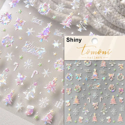 Shiny White Pink Blue Gold Snowflakes Hexagon Water Bubbles Winter 5D Self Adhesive Nail Art Stickers Rhinestone Manicure Decals (ONLINE ORDER ONLY)