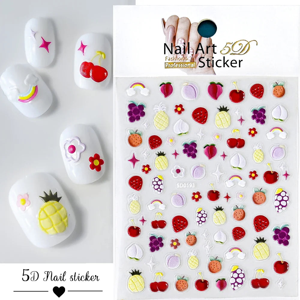 1Pc Sweet Cute Fresh Red Cherry Pattern Nail Stickers Self Adhesive Fruit Design Decals Women & Girls Homemade Manicure Supplies (ONLINE ORDER ONLY)