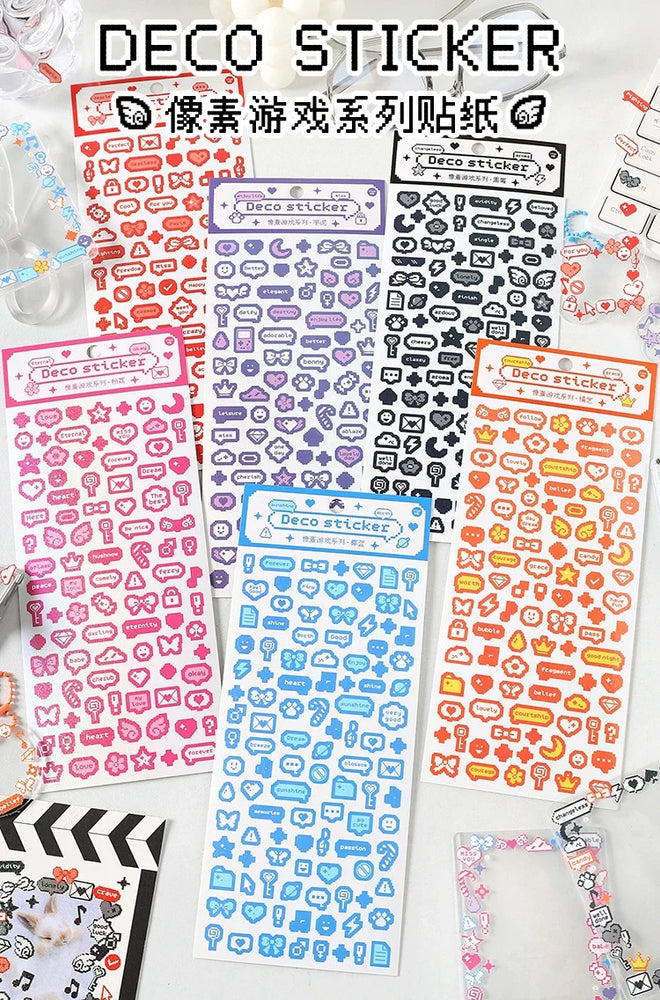 Korea Ins Cute Pixel Dialog Series Decorative Sticker Hand Account Idol Card DIY Material Sticker Personalized Kawaii Stationery (ONLINE ORDER ONLY)