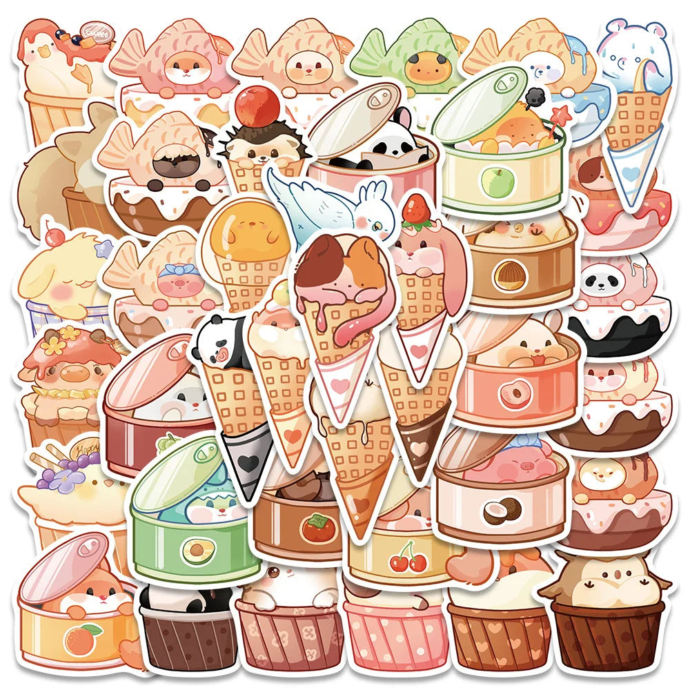 10/30/50PCS kawaii Animal Food Cute Sticker DIY Hand Account Notebook Phone Suitcase Fridge Guitar Kids Toy Funny Cartoon Decals (Online Order Only)