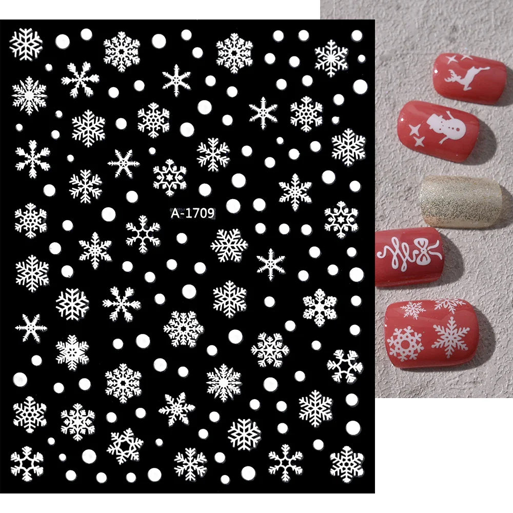3D Gold Glitter Snowflake Nail Sticker Winter Reflective Elk Star Balloon Christmas Tree Foil Xmas New Year Decal Tips Decoratio (ONLINE ORDER ONLY)