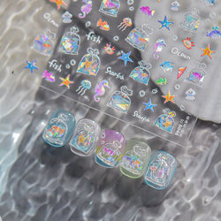 Bagful Brocaded Carp Goldfish Jellyfish Water Bubbles Seahorse Ocean Starfish Whale Adhesive Nail Art Stickers Manicure Decals (ONLINE ORDER ONLY)