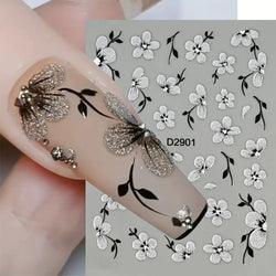 10pcs/Set Sparkling Silvery Floral Nail Art Stickers Self-Adhesive Glittery 5D Hibiscus & Cherry Blossom Decals for Manicure DIY (Online Order Only)