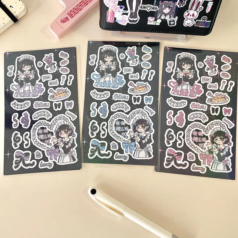 Korean Cute Maid Devil Angel Girl Stickers Scrapbooking DIY Album Decoration Sticker Aesthetic Personalized Kawaii Stationery (ONLINE ORDER ONLY)