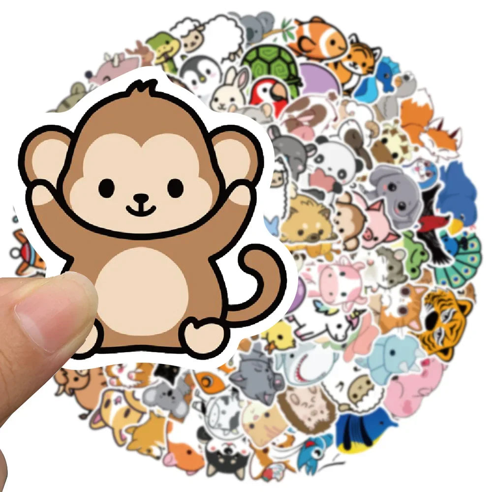 50/100pcs Cute Cartoon Little Animals Stickers Kids Toy Waterproof Graffiti For Laptop Water Bottle Phone Bicycle Car Decals (ONLINE ORDER ONLY)