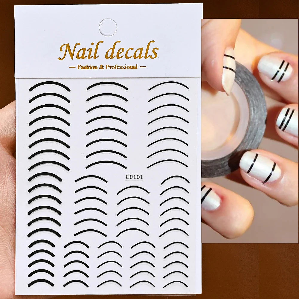 1Pc Laser Silver Gold Lines Stripe Nail Sticker Metal Strip Luxury Nails Slider Self Adhesive Slider Papers Transfer Stickers *& (Online Order Only)
