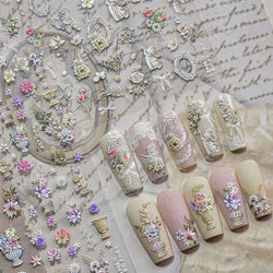 European Garden Angel Wing White Rose Flower Bed Vase Lace Bowknot Statue Adhesive Nail Art Decoration Sticker Manicure Decals (ONLINE ORDER ONLY)