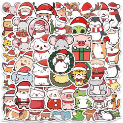 50pcs Cute Cartoon Merry Christmas Animals Stickers For Laptop Water Bottle Luggage Guitar Waterproof Graffiti Vinyl Decals (ONLINE ORDER ONLY)