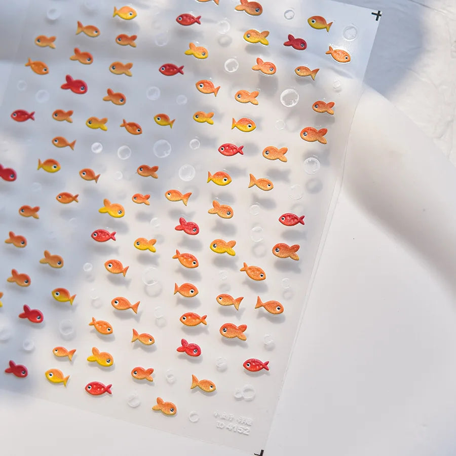 Little Red Fish Jelly Summer Goldfish Carp Ocean Beach Mermaid Sea Shiny Small Koi Soft Relief Nail Art Stickers Manicure Decals (ONLINE ORDER ONLY)