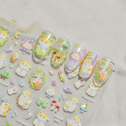 Picnic Cat Kitten Bowknot Flower Fish Butterfly Tree Mushroom Star Moon Cat's Paw Adhesive Nail Art Sticker Cute Manicure Decals (Online Order Only)