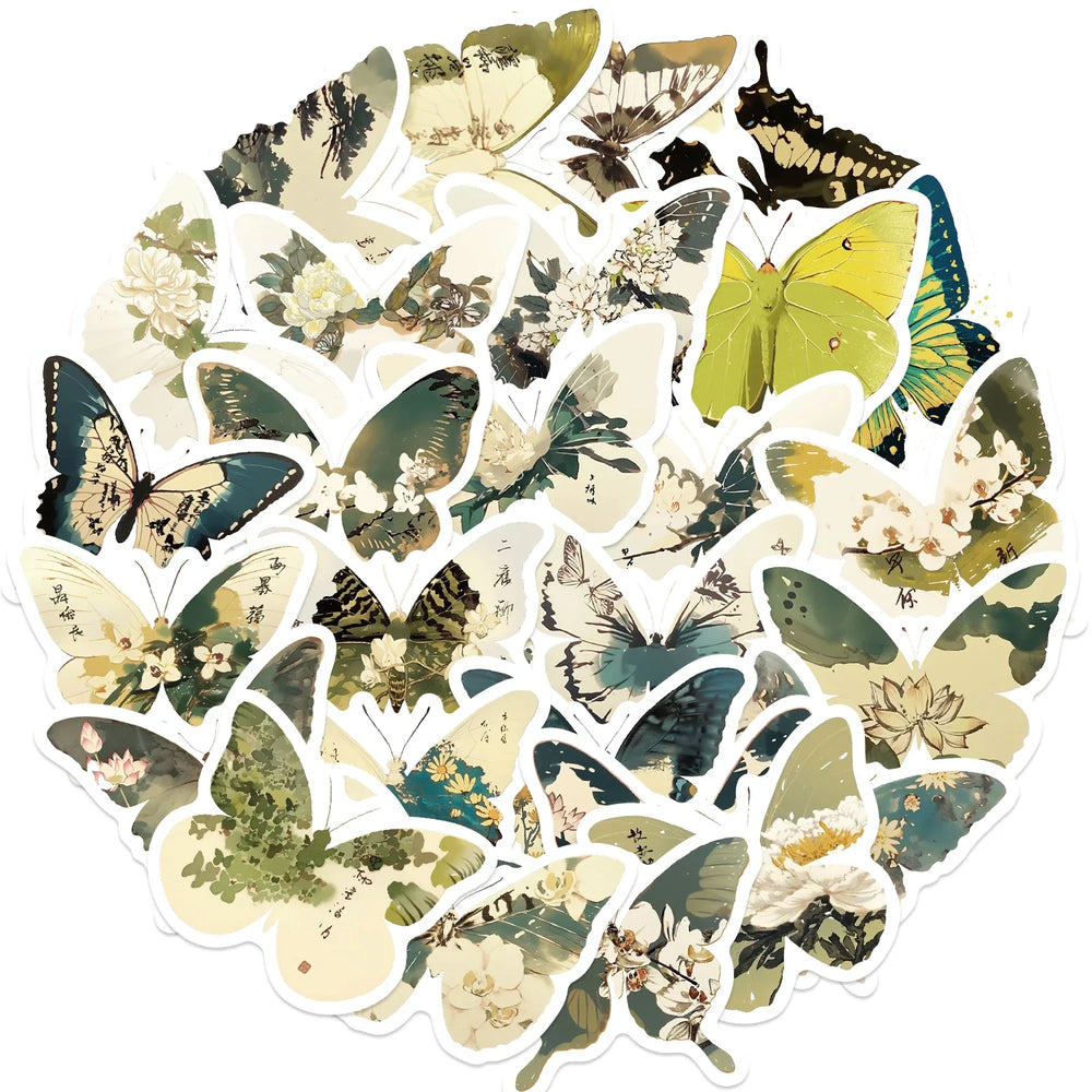 30Pcs Green Butterfly Stickers Vinyl Waterproof Stickers for Laptop Guitar Motorcycle Bike Skateboard Luggage Phone Gift (ONLINE ORDER ONLY)