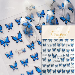 Charming Delicate Sapphire Color Blue Black Stroke Butterfly Jelly Relief Rhinestone Adhesive Nail Art Stickers Manicure Decals (Online Order Only)